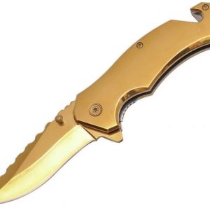 Razor Tactical 8" Titanium Spring Assisted Rescue Knife Gold (RT-7040GD)