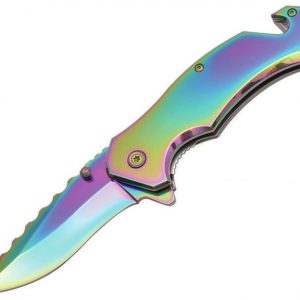 Razor Tactical 8" Titanium Spring Assisted Rescue Knife  Rainbow (RT-7040RB)